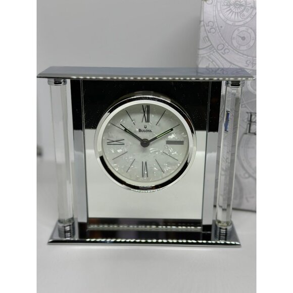 Bulova Mantel Clock | Pearl Face, Beveled Glass Side Panels Untested / For Parts - Picture 3 of 9